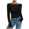 thumbnail image 2 of Njoeus Women Tops, Women Soft Comfy Off Shoulder Crop Tops Slim Long Sleeve Tee Shirt Casual Blouses, 2 of 6