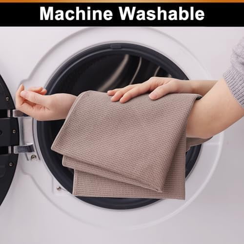 100% Cotton Waffle Weave Kitchen Towels - 4 Pack Soft and Absorbent Dish Towels - 16 x 26 Inches Quick Dry Hand Towels - Brown
