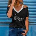 thumbnail image 2 of Pompotops Mode Femme Été V-Cou Manches Courtes Froid Épaule Blouse T-Shirt Causal Impression Tops, 2 of 5