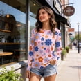 thumbnail image 2 of Bainana Women Casual T Shirts Floral Print Long Sleeve Crew Neck Tops Comfortable Soft Ladies Work Streetwear Spring Outfits Pink Size L, 2 of 3