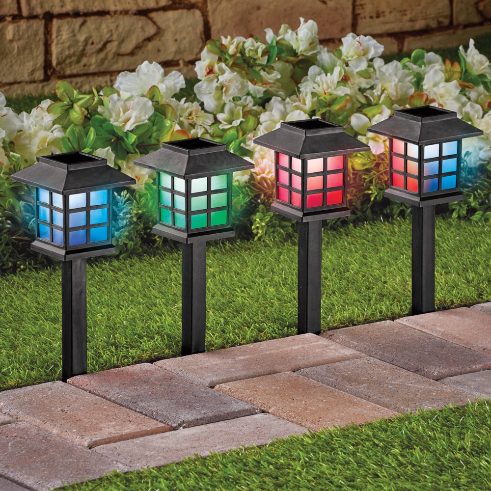 Collections Etc Solar Color Change Lantern Design Pathway Light Stakes