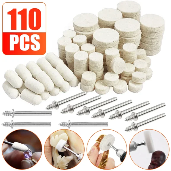 110Pcs Wool Felt Polishing Buffing Pads Waxing Head Wheel For Dremel Accessories