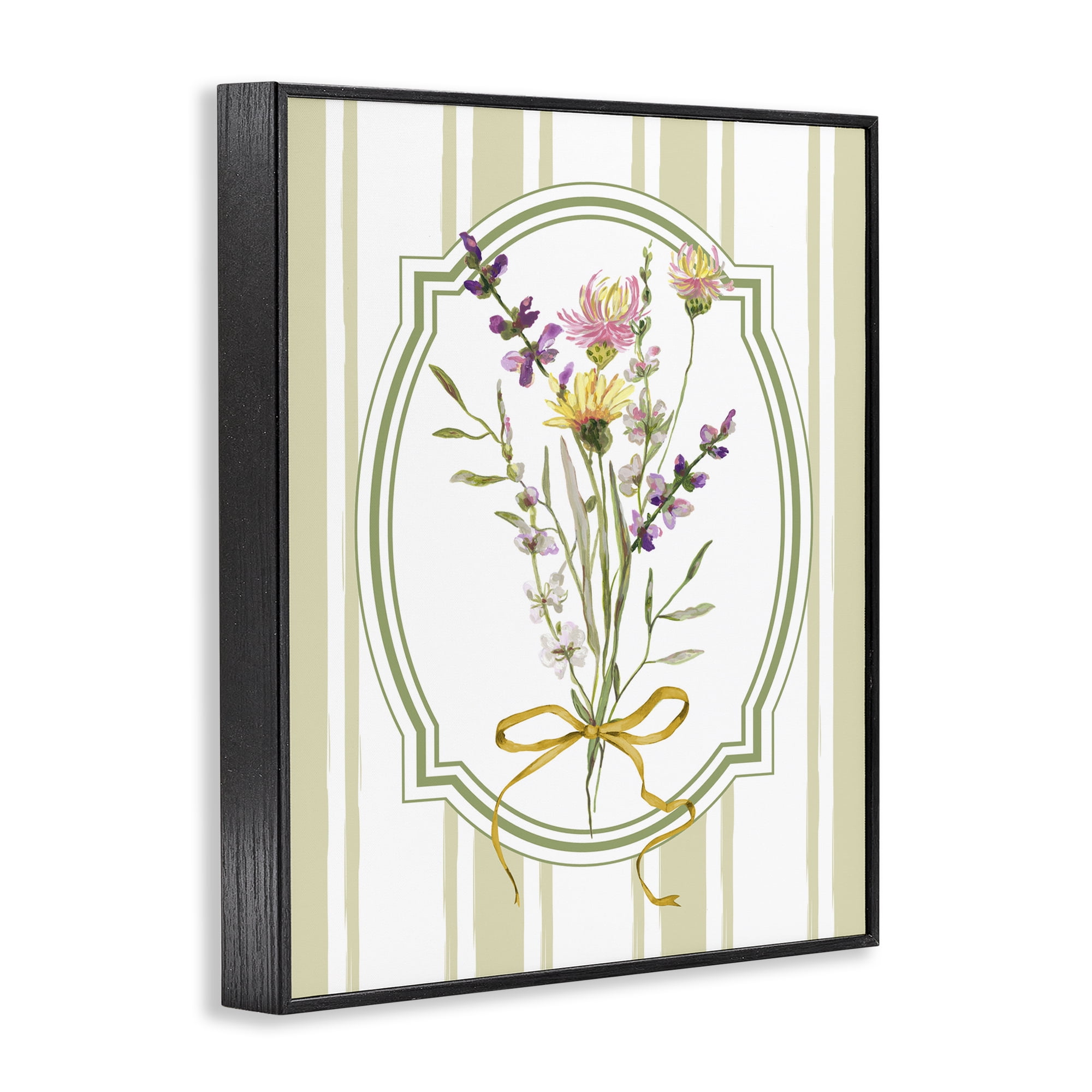 Wildflowers Bouquet Classic Stripes Black Framed Giclee Art, design by Adonna Ebrahimi