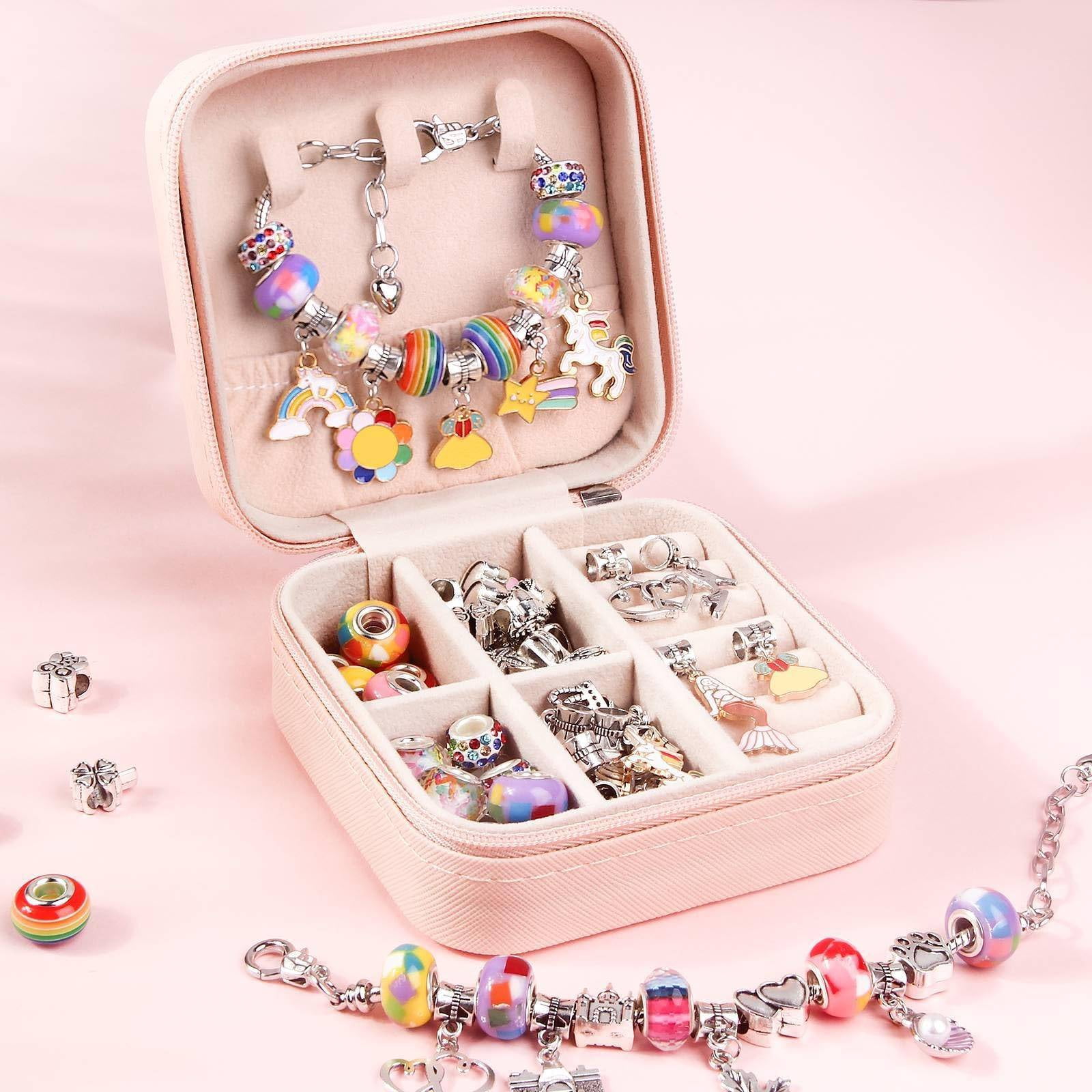 iMucci Charm Bracelet Making Kit - Girls DIY Beaded Jewelry Making Kit, Unicorn Mermaid Series Charms Gifts Set for Girls Crafts, with a Portable Bracelet Organizer Box