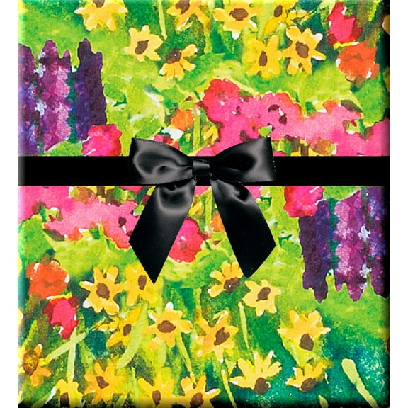 Watercolor Yellow Purple Pink Flower Garden Specialty Gift Wrapping Paper -15Foot Roll