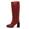 thumbnail image 2 of FSJ Women Round Toe Knee High Boots Side Zipper Pull on Chunky High Heels Comfortable Daily Walking Boots Size 5.5 Red, 2 of 4