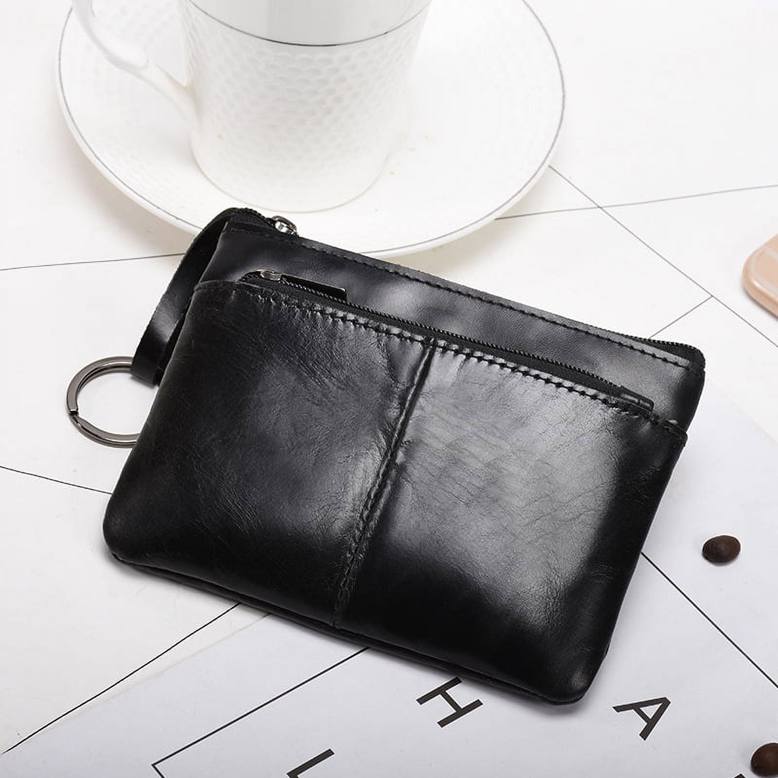 Genuine Leather Coin Purse with Key Ring Vintage Small Zipper Wallet for Men and Women Compact Card Holder for Everyday Carry Travel and Outdoor Use