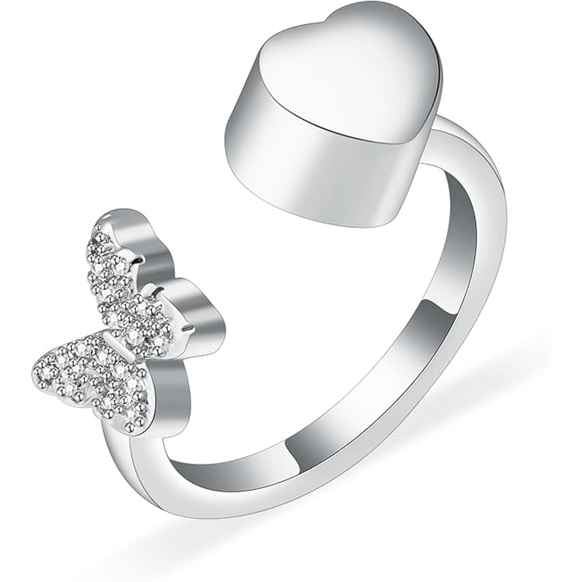Butterfly Heart Urn Open Rings for Ashes for Women Stainless Steel Cremation Jewelry Keepsake Memorial Ring Hold Loved Ones Ash