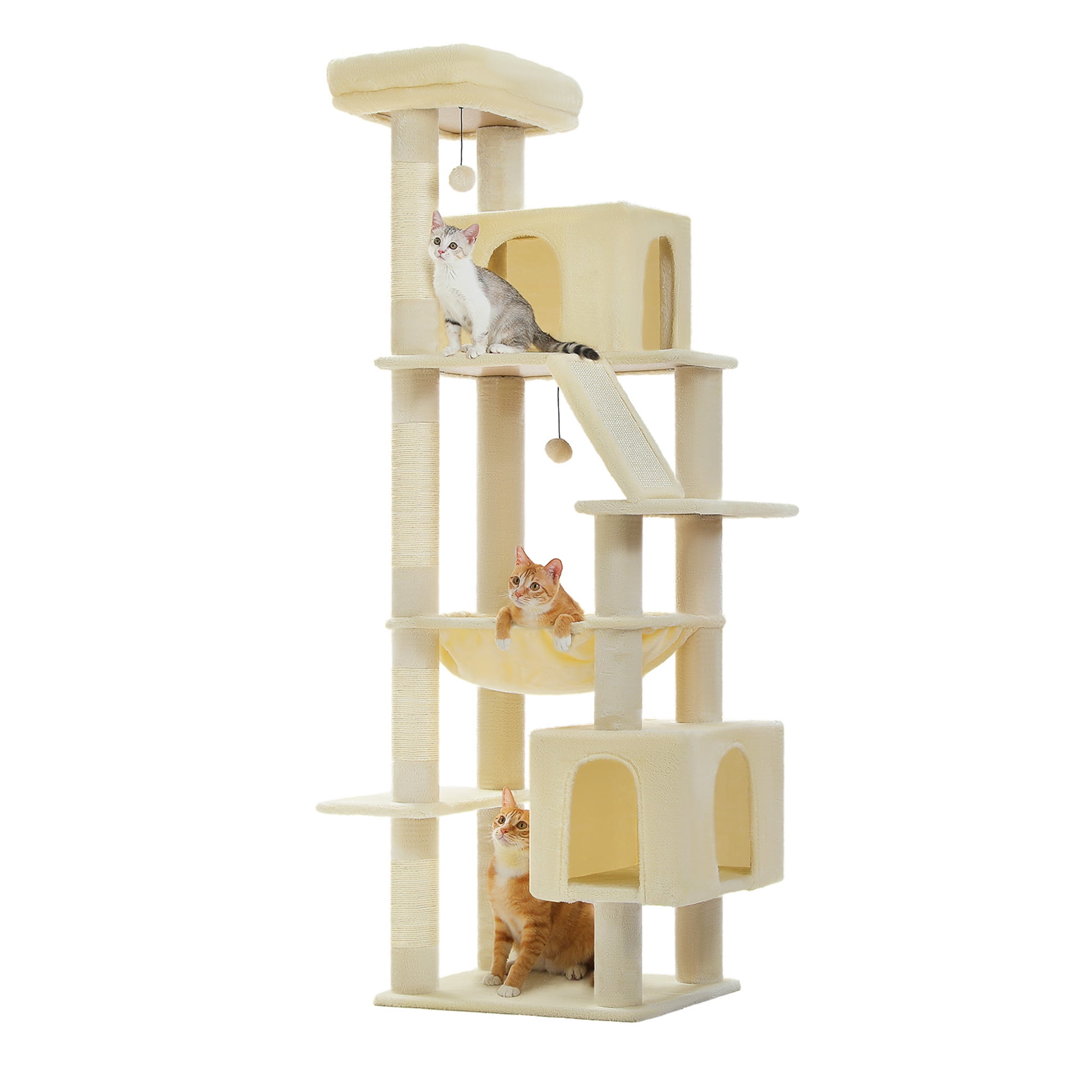 resenkos 71" Large Cat Tree Tower for Indoor Cats, Multi-Level Cat Tree House with Padded Perches, Scratcher, Hammock, 2 Cozy Cat Condos and Scratching Posts, Beige