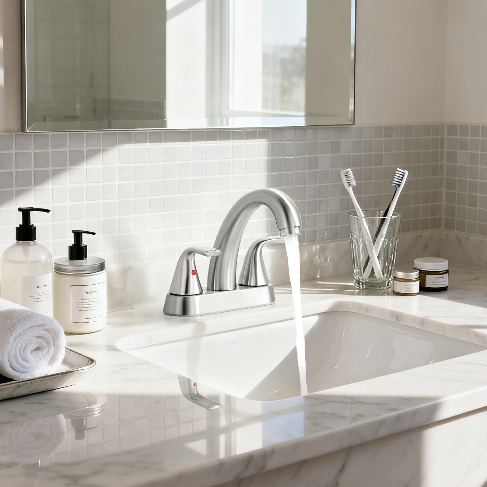 Wowow 4 inch Centerset 2-Handle Bathroom Faucet for Bathroom Sink with Pop Up Drain
