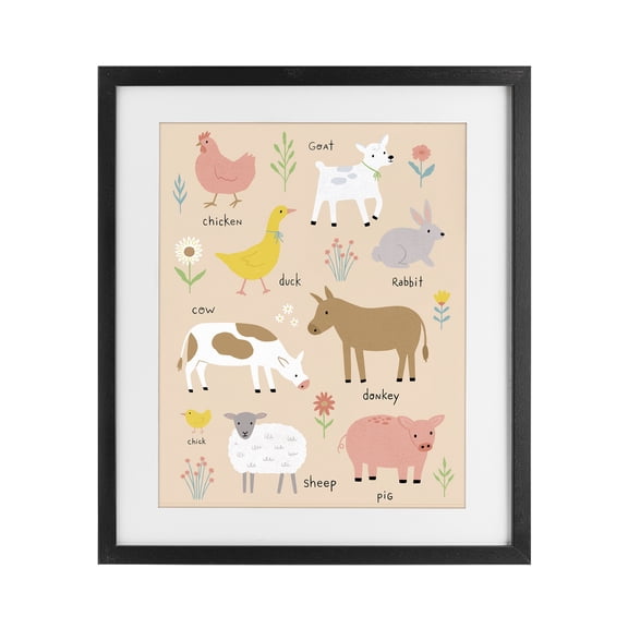 Stupell Industries Cottage Baby Farm Friends Black Framed Print Under Glass, 13 x 16, by Nina Seven