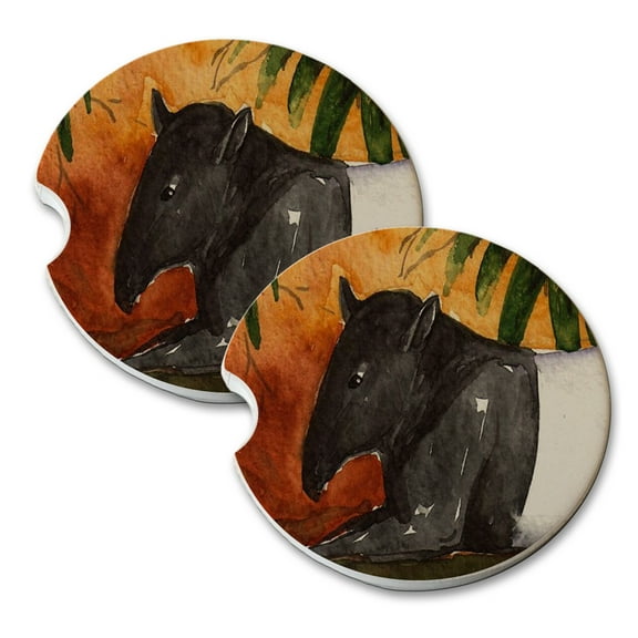 KuzmarK Sandstone Car Drink Coaster (set of 2) - Resting Tapir Wildlife Art by Denise Every
