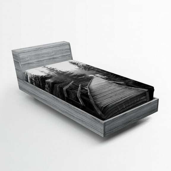 Ambesonne Nature Fitted Sheet, Pathway into Wilderness, Twin XL Size, Black and White