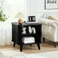 thumbnail image 4 of PHOYAL Black Large End Table with Charging Station, Vertical Strip Square Side Tables with Sliding Door Storage for Living Room, 4 of 8