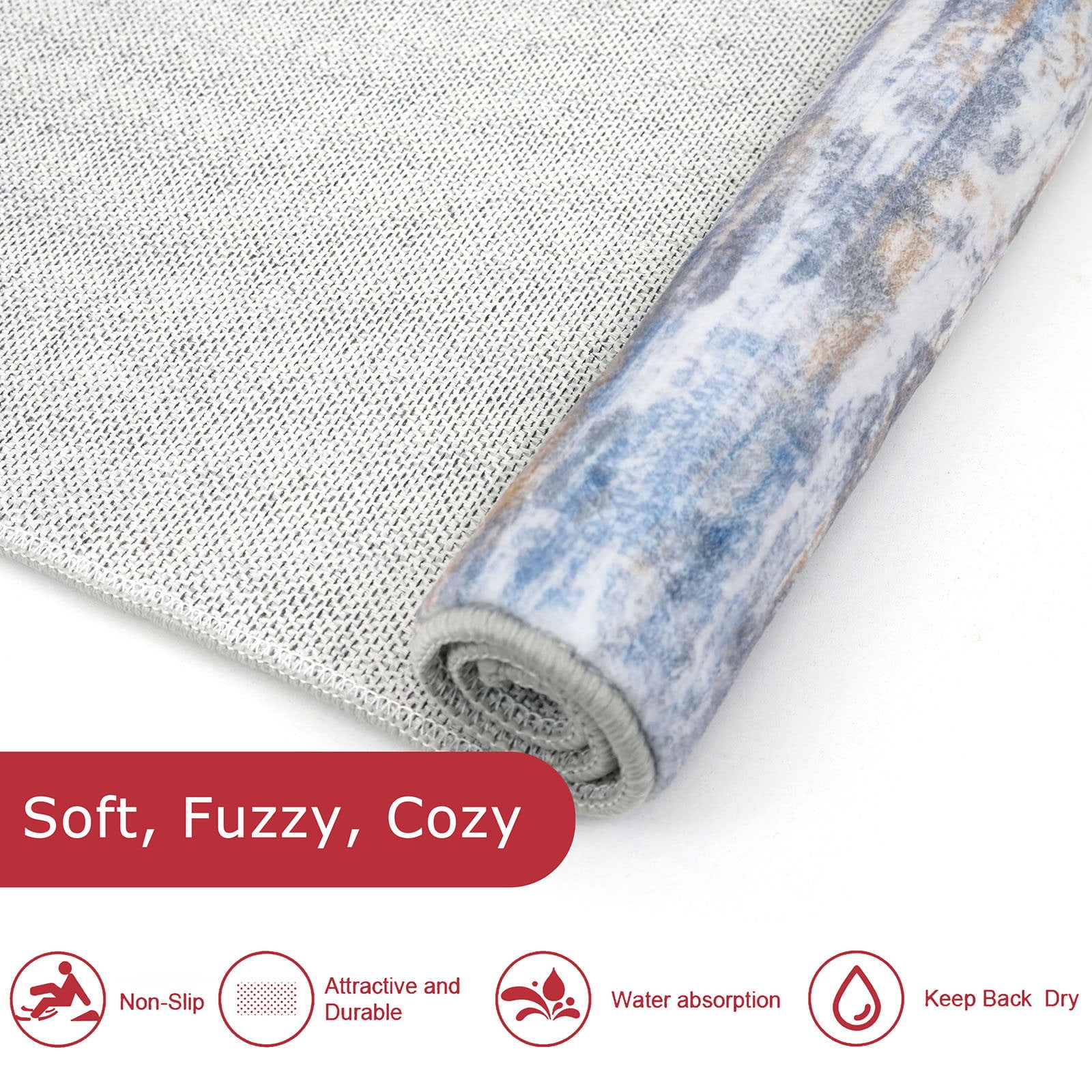iOhouze Runner Rug 2x7 Kitchen Runner Rugs Non-Slip Washable Soft Print Distressed Carpet Runner for Entryway Bathroom Laundry Room Foyer, Blue Rust White