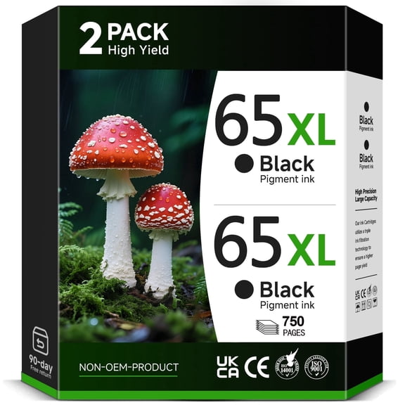 65 Ink Cartridges for HP 65 Ink Cartridge for HP Ink 65 Black Combo Printers Compatible for HP Printer Ink 65 (2 Black)
