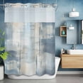 thumbnail image 6 of No Hook Shower Curtain with Snap in Liner, Blue Gradient Oil Painting Abstract Style Waterproof Bath Curtain Double Layers with See Through Top Window, Minimalist Art Hotel Shower Curtains 48x72in, 6 of 9