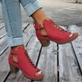 thumbnail image 3 of Rokment Platform Gladiator Dressy Sandals Ankle Booties for Women Vintage Casual Leather Open Peep Toe Chunky Block Heels Buckled Comfortable Spring Summer Dress Footwear Red Size 6, 3 of 6