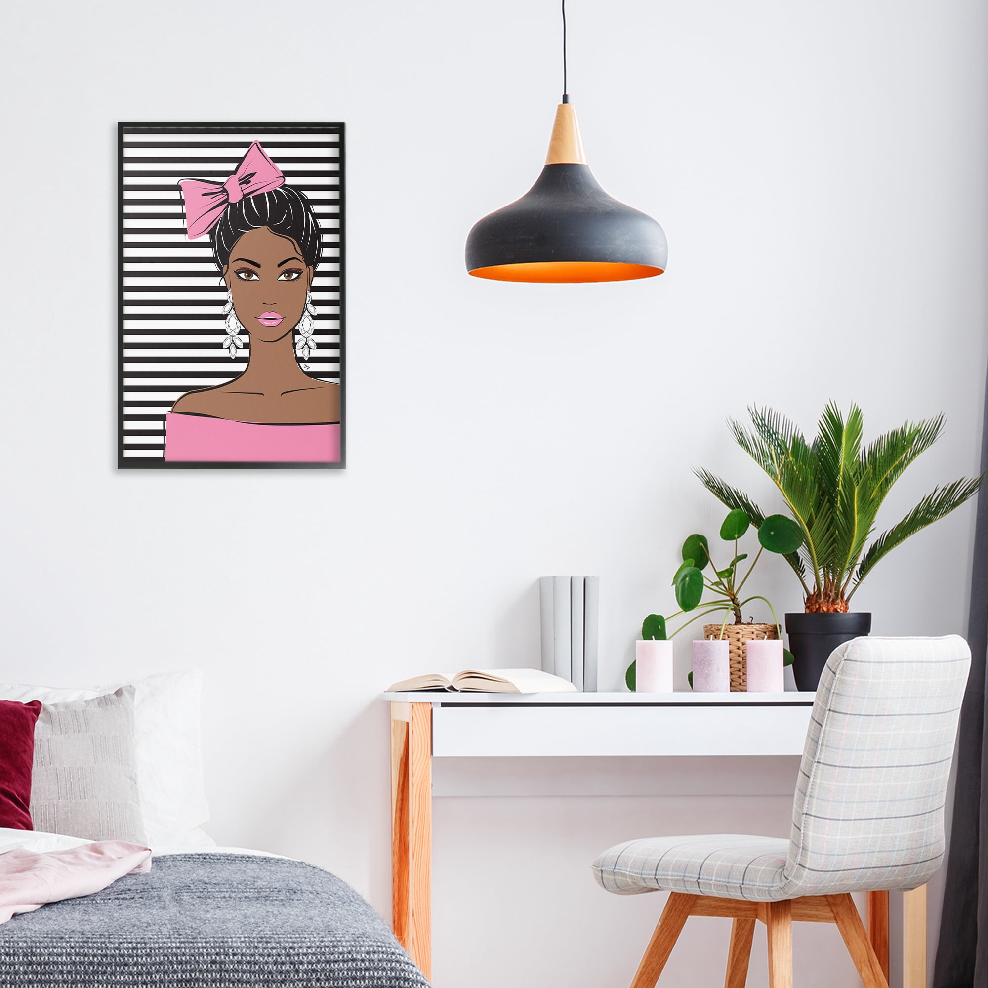 Stupell Industries Girl with Bow & Jewel Earrings Black Framed Giclee Art, design by Martina Pavlova