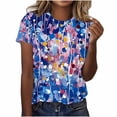 thumbnail image 2 of Pisexur Hauts de Printemps pour Femmes, Pull Décontracté à Manches Courtes Imprimé, Col Rond, Blouses Habillées Décontractées pour Femmes, Marine, S, 2 of 2