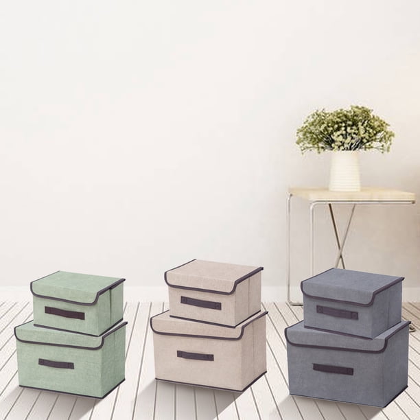 Cajas de almacenamiento plegables de 2 con tapas - cajas de tela grandes y pequeñas para juguetes, ropa y organización de armarios, caqui/gris/verde