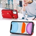 thumbnail image 2 of Crossbody Strap Wallet Case for iPhone 11 with Wrist Strap, 360° Rotating Ring Kickstand & Card Holder PU Leather Purse Magnetic Snap Zipper Case Cover for iPhone 11, Red, 2 of 9