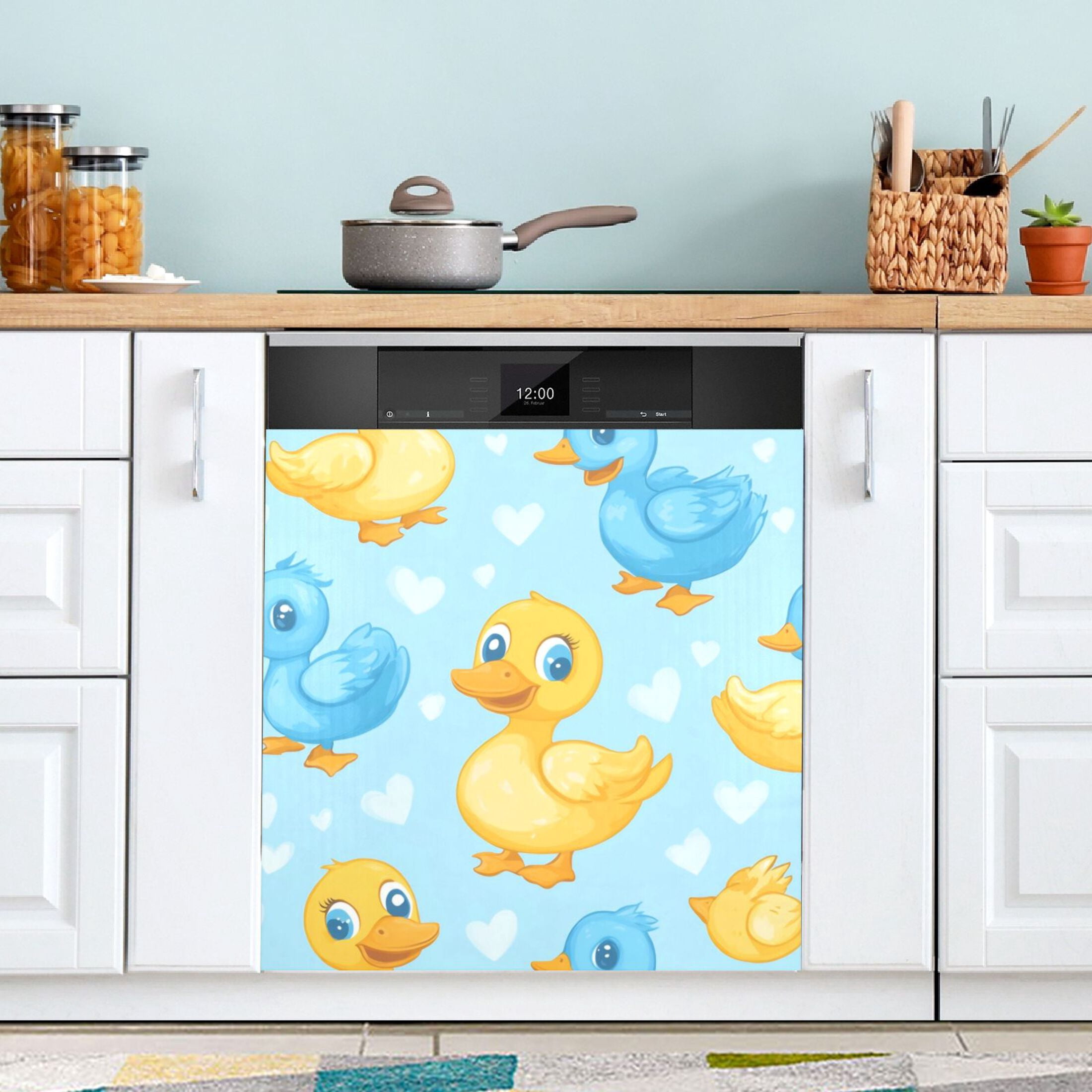 Dishwasher Magnetic Sticker 23x26 Inch Refrigerator Magnetic Sticker Washing Machine Magnetic Sticker Kitchen Panel Magnetic Sticker Home Decor Blue and Yellow Cute Duckling