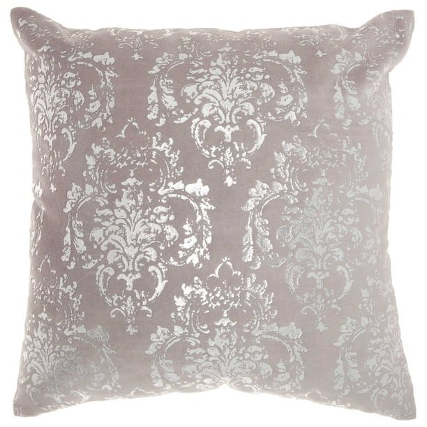 Nourison Luminecence Distressed Damask Light Grey Throw Pillow