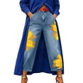 thumbnail image 3 of Karymi Jeans for Women High Waist Floral Print, Large Flower Pattern Loose Wide Leg Denim Trousers with Side Pockets, 3 of 9