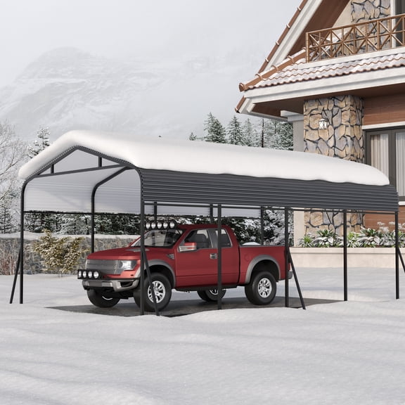 12x20 FT Heavy Duty Metal Carport, Reinforced Base & Galvanized Steel Roof Outdoor Car Shelter for SUV, Truck and Boats