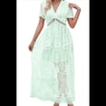 thumbnail image 2 of Vestido de Novia de Encaje Floral con Cuello en V y Corta para Mujer, Vestido para Dama de , Cóctel o Fiesta Verde S, 2 of 10