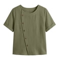 thumbnail image 5 of GUACER Blouses for Women Short Sleeve Cotton Linen Casual Round Neck Button Down Tops Relaxed Fit Shirts, 5 of 7