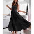 thumbnail image 2 of Vestido largo de fiesta bohemia de verano para mujer, falda fluida con volantes escalonados, sin mangas, para playa, boda, club, vacaciones, negro, XL, 2 of 6