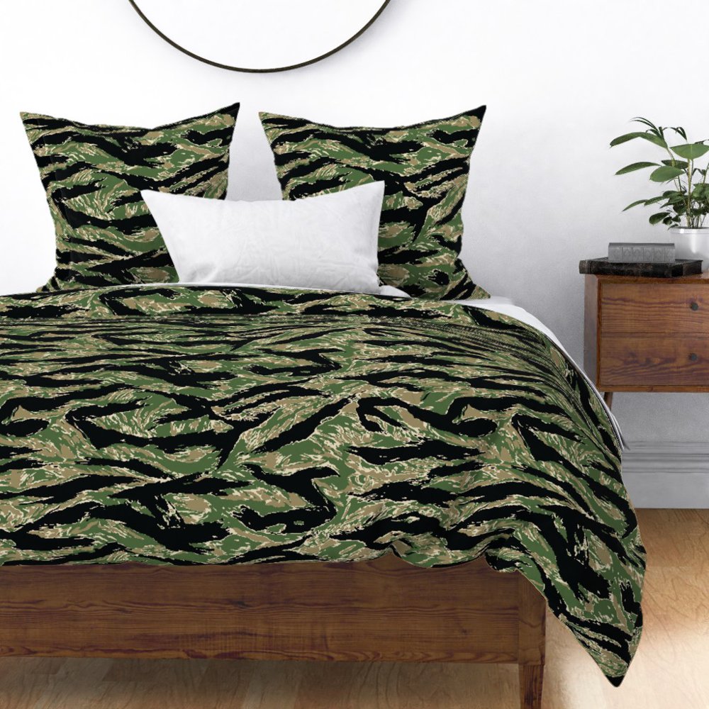 Digital Tiger Stripe Camo Sateen Duvet Cover by Roostery