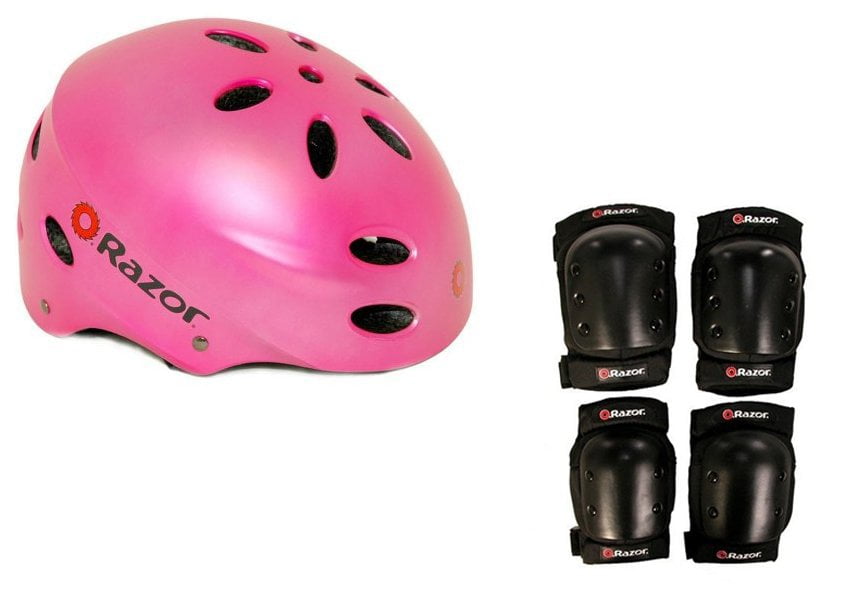 Razor V17 Child Skateboard Scooter Pink Sport Helmet w Pro Elbow & Knee Pads by Razor