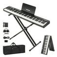 thumbnail image 1 of Foldable Digital Piano – 88-Key Semi-Weighted Keyboard – Full-Size, USB MIDI & Bluetooth – Includes Stand, Pedal, Headphones & Carry Bag – Black – US Version, 1 of 8