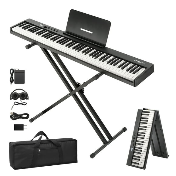 Foldable Digital Piano – 88-Key Semi-Weighted Keyboard – Full-Size, USB MIDI & Bluetooth – Includes Stand, Pedal, Headphones & Carry Bag – Black – US Version