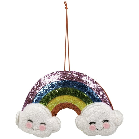 Northlight Glittered Rainbow with Smiling Clouds Christmas Ornament - 7" - White and Pink