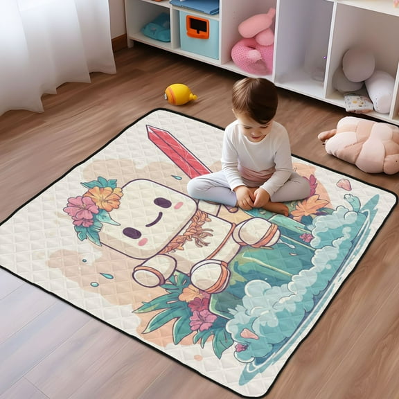 WOBOGO A Cute Marshmallow Man Baby Playmats Extra Large Waterproof Rollable Activity Pads for Toddlers 50×50inch