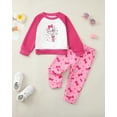thumbnail image 2 of KIMI BEAR Newborn Baby Girls Outfits 6-12 Months Winter Clothes Set Long Sleeves Color Block Kitty Print Pullover Top Sweatshirt Bowknots Pants Sets 2pcs Warm Clothing Outwear Pink, 2 of 7