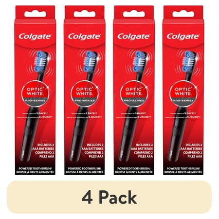 (4 pack) Colgate Optic White Pro Series Sonic Adult Battery Powered Electric Toothbrush, Black