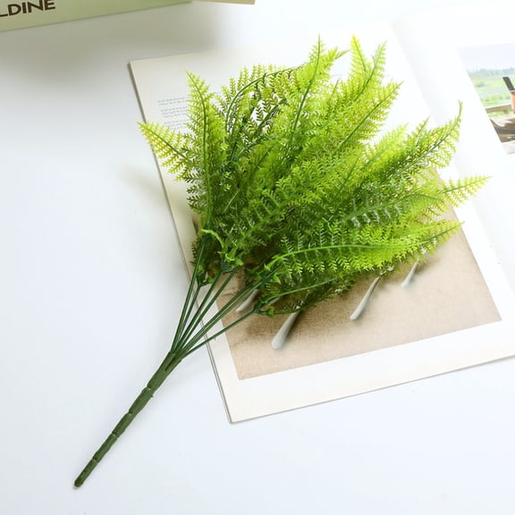 Walbest 1 pc 7 Branches 49 Leaves Artificial Persian Grass Fern Simulation Plant Greenery Plant Decorative Plastic Fake Grass color Green
