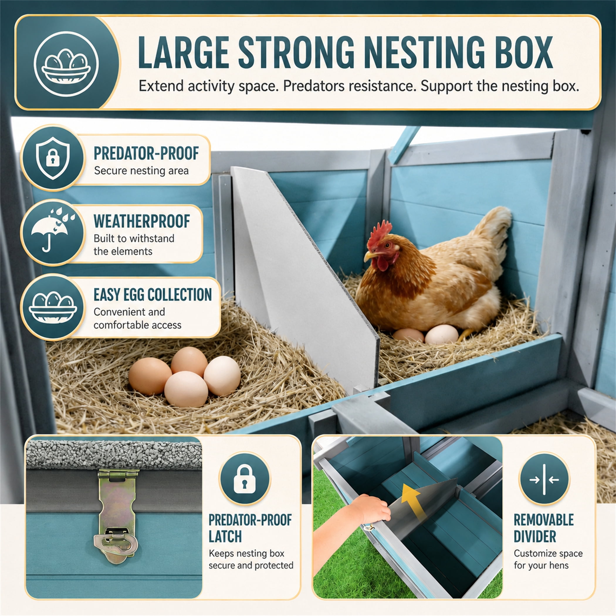Aukfa 141" Extra Long Chicken Coop Wooden 2 Tier Chicken Run Cage with Nesting Boxes, UV Panel, Free-range Door for Outdoor, Backyard, Blue Gray