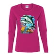 thumbnail image 2 of Pair of Dolphins Swimming in Ocean Animal Lover Womens Graphic Long Sleeve T-Shirt, Fuschia, X-Large, 2 of 3