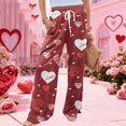 thumbnail image 6 of Women's Fashion Pocket Valentine's Day Print Stretch Adjustable Drawstring Wide Leg Pants, Elastic Waist Holiday Pants, Casual Lounge Wear for Women,Wine,S, 6 of 7