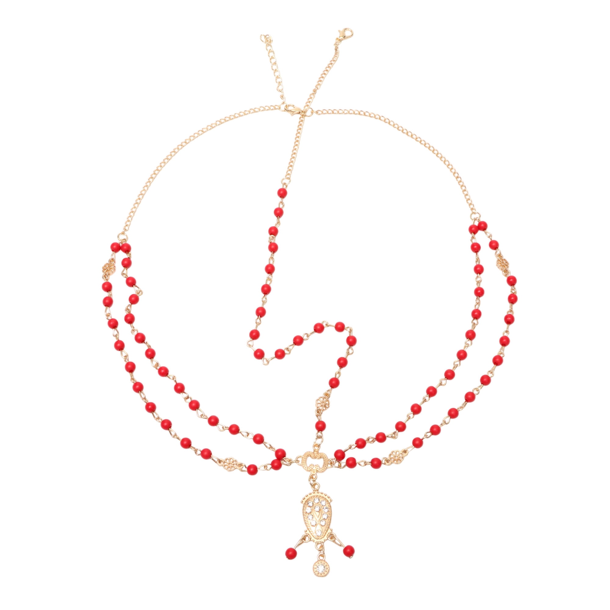 Unique Bargains Elegant Headpiece Faux Diamond Wooden Beads Hair Chain 1 Pc Red