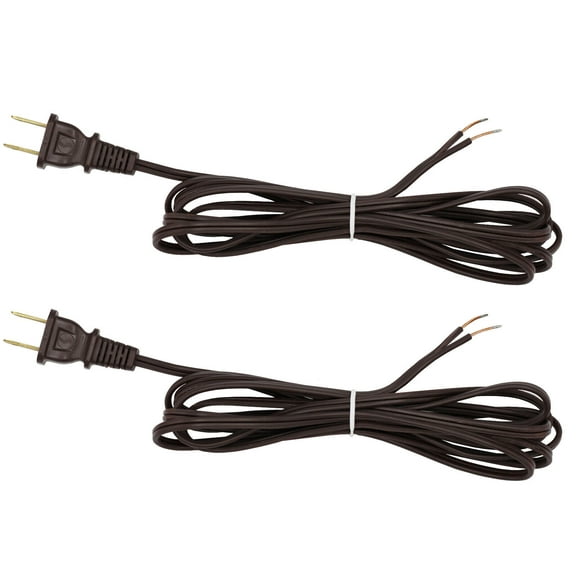 Brown Lamp Cord, 8 Foot Long Replacement Repair Part, 18/2 SPT-1 Wire - 2 Pack