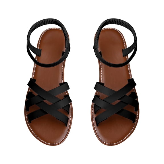 Women's Crisscross Strappy Flat Sandals, Open Toe Slingback Casual Shoes, Comfortable Summer Footwear for Beach, Vacation, Daily Wear Black 36