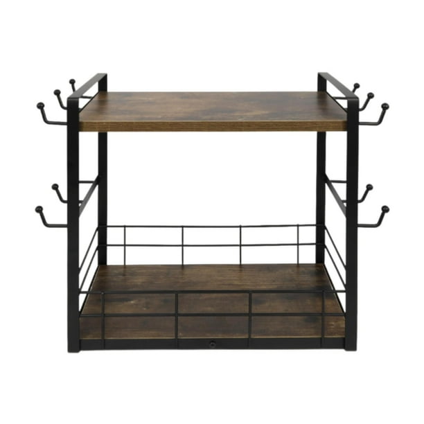Soporte para tazas de café,Organizador de barra de café de 2 niveles con 12 ganchos Cocina,Estante de madera para estación de café,estante para encimera,oficina en casa,Soporte para