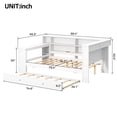 thumbnail image 2 of Harper & Bright Designs Full Size Daybed with Trundle, Desk and LED, Wood Captains Bed with Upholstered Headboard, Charging Station and Bookcase Shelves, Beige+White, 2 of 12